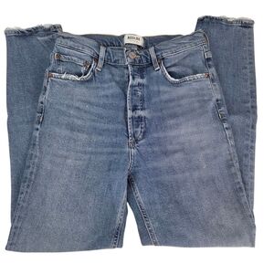 Agolde Nico High Rise Slim Jeans Button Fly Frayed Hem In Blame Womens 26 Light